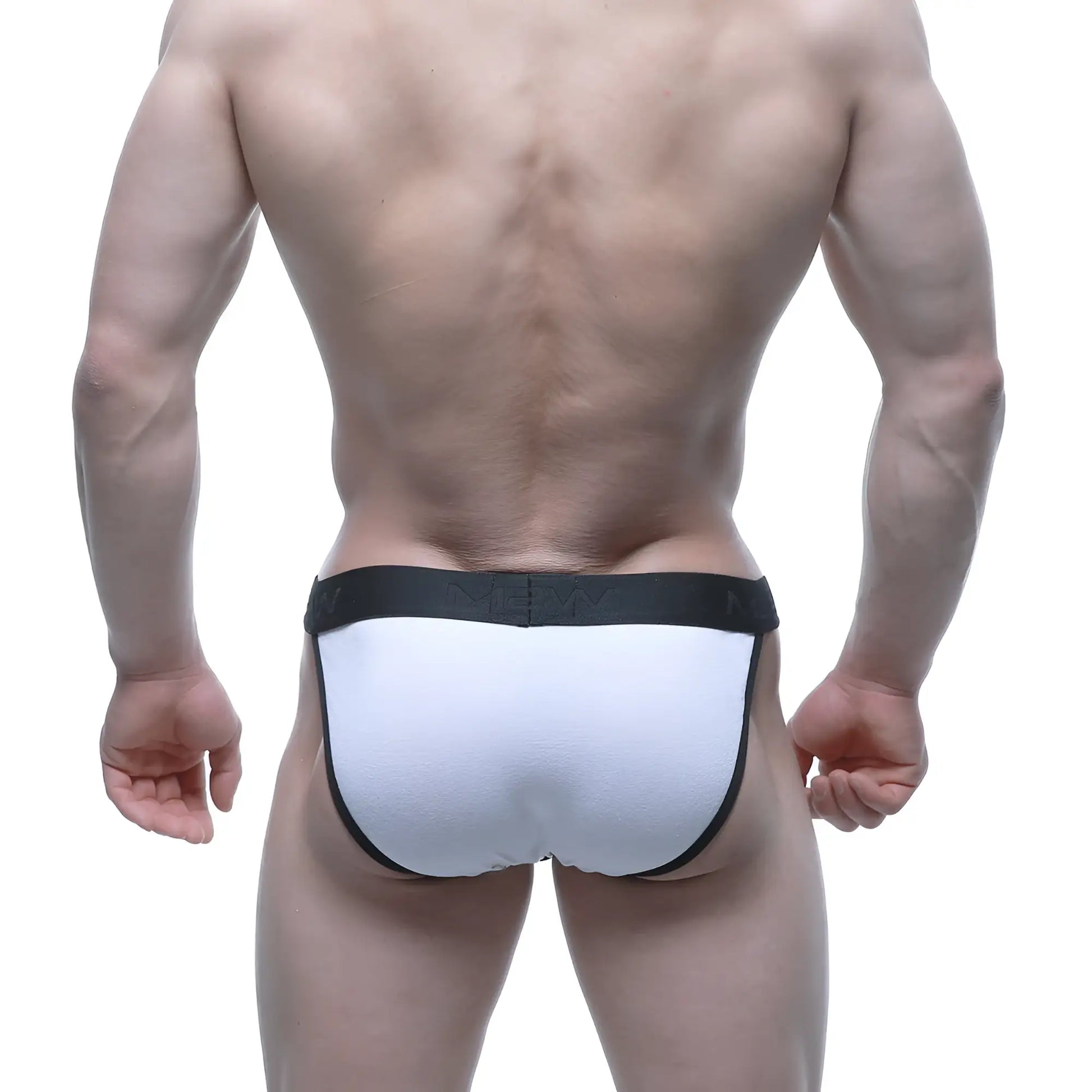 White briefs with black trim and branded waistband by metromalewear contrast bikini white 3004-c00