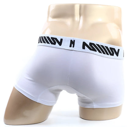 White metro male wear core short boxer briefs with black logo waistband 7 inch inseam