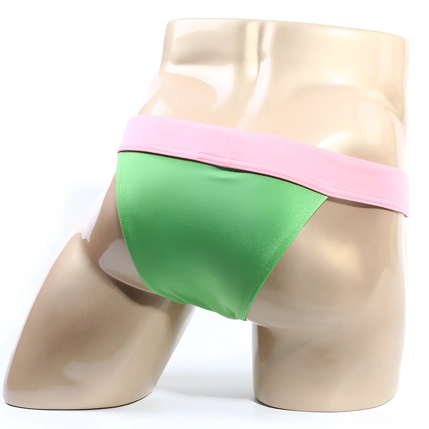 Metro male wear cosmos bikini green satin briefs with pink waistband designed for comfortable daily wear