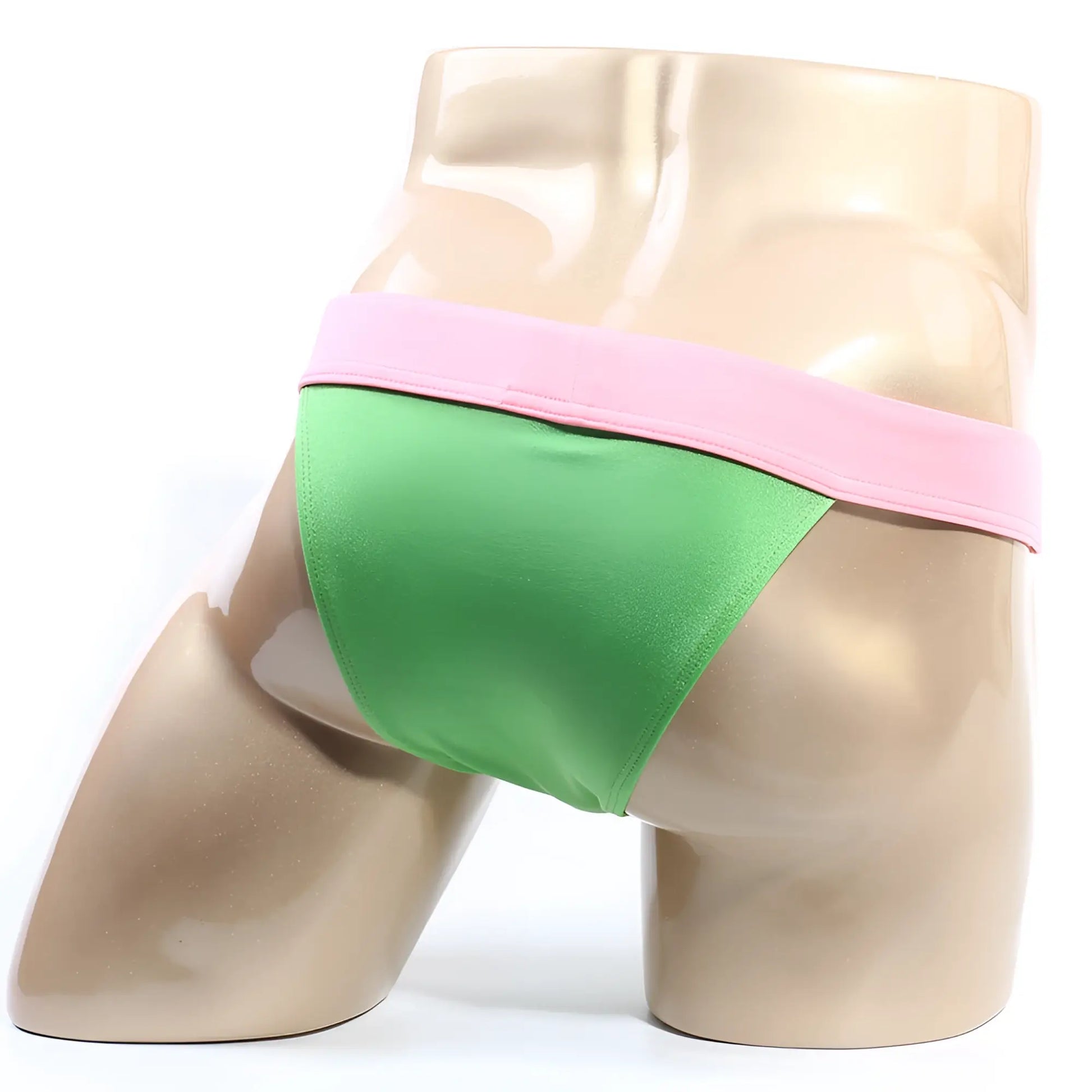 Metro male wear cosmos bikini green satin briefs with pink waistband designed for comfortable daily wear