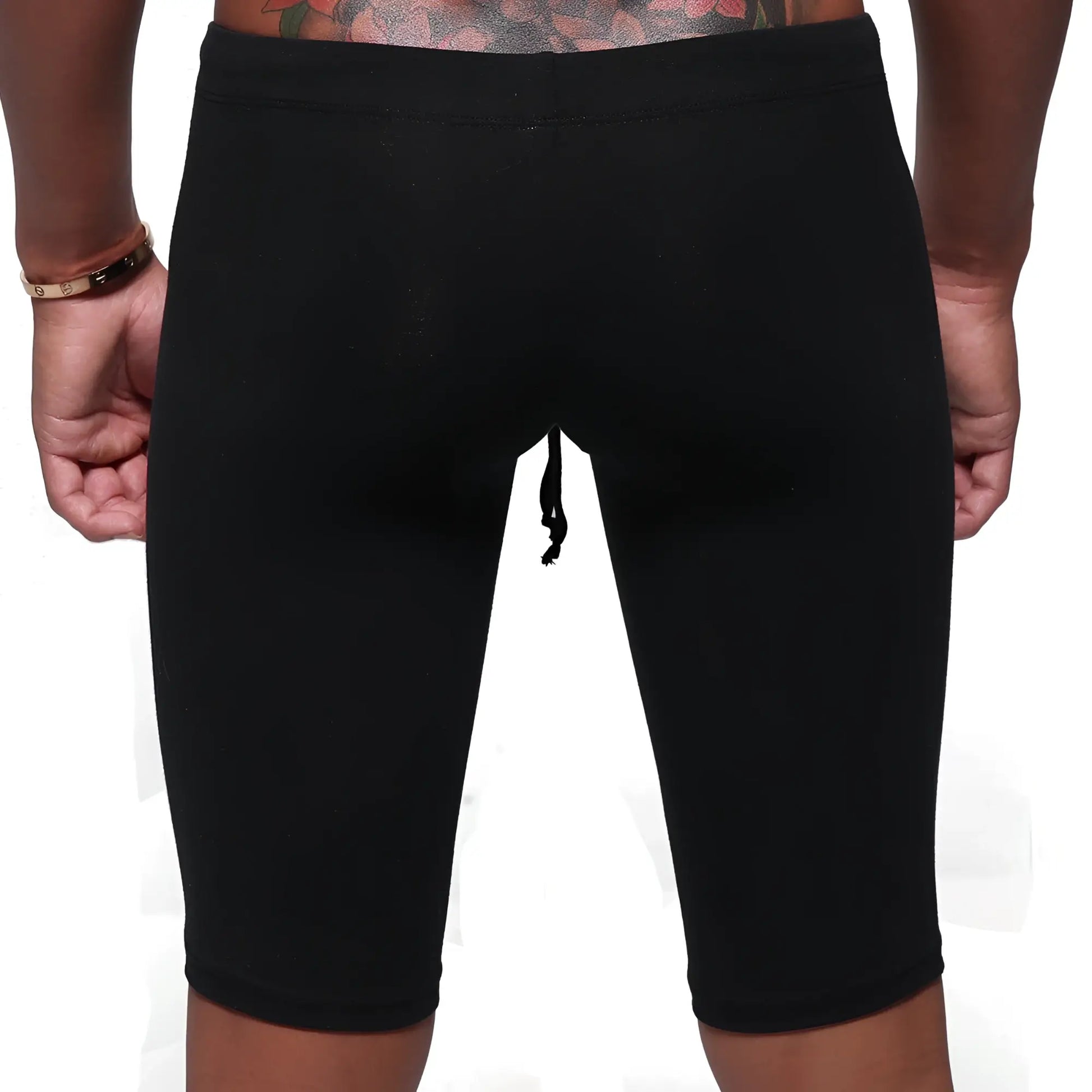 Black cotton athletic shorts with drawstring waistband for biking by MetroMaleWear model 3020-20