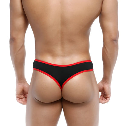 MetroMaleWear cotton half-bikini thong black with red trim showing front side for comfortable daily wear