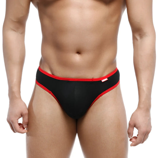 MetroMaleWear cotton half-bikini thong black with red trim showing front side for comfortable daily wear