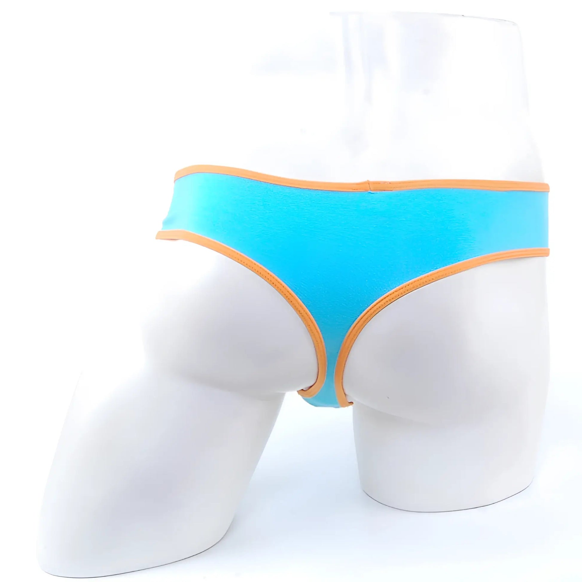 Metro male wear cotton half-bikini thong teal with bright turquoise briefs and contrasting orange trim