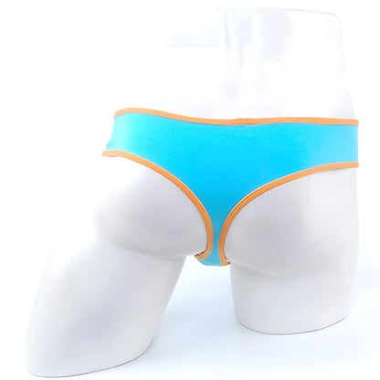 Metro male wear cotton half-bikini thong teal with bright turquoise briefs and contrasting orange trim