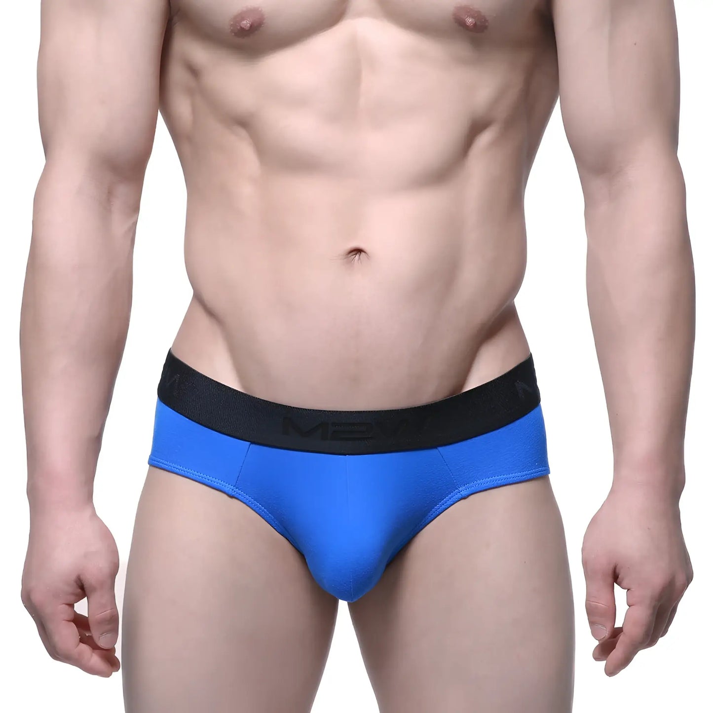 Bright blue cotton mens briefs with a black mexx logo waistband metro malewear cotton hip brief cobalt 3006-18
