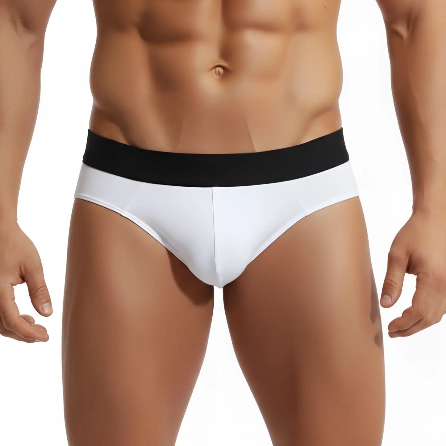 White cotton metro malewear hip briefs with black waistband for comfortable everyday wear