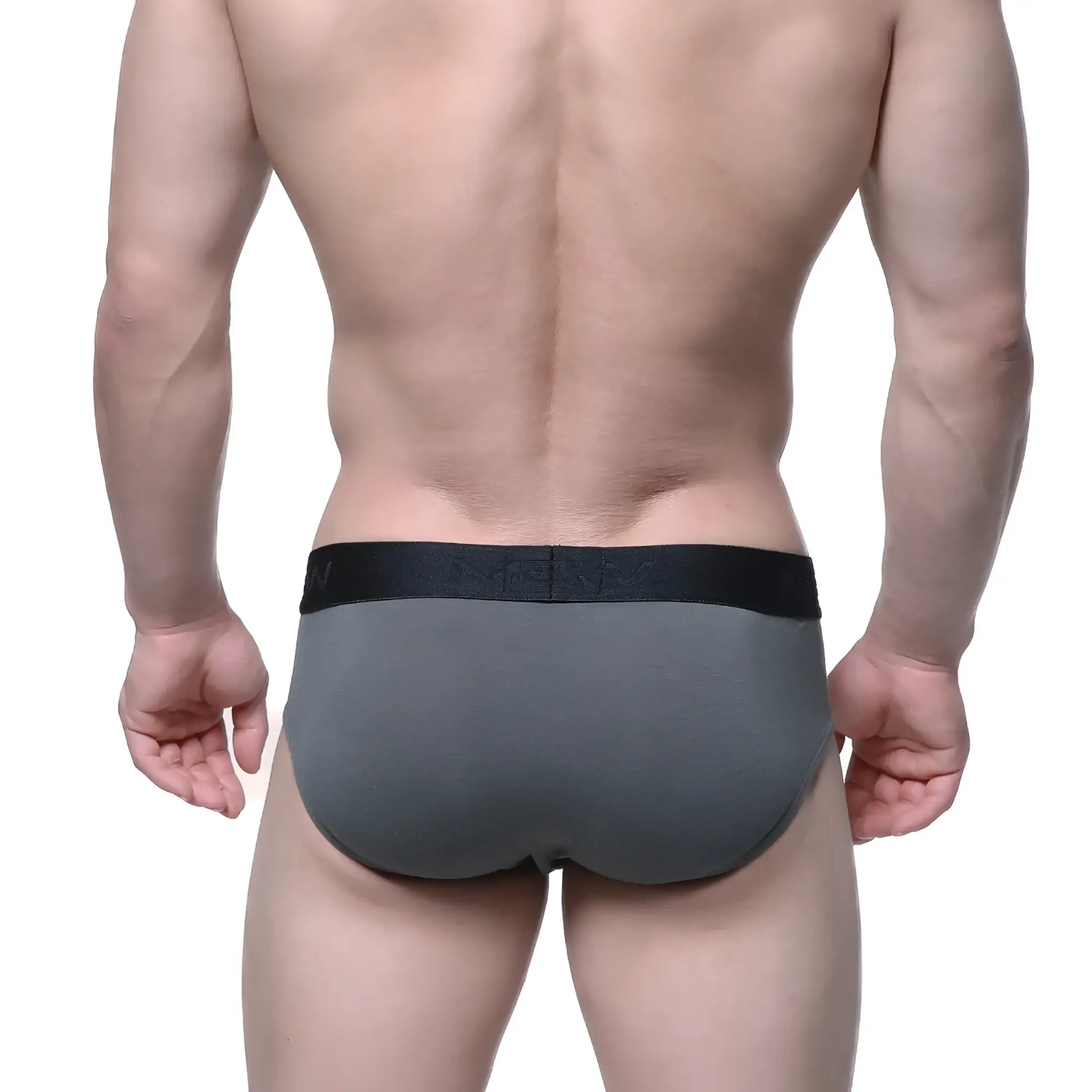 Gray cotton metro malewear hip briefs with black elastic waistband and subtle branding for men