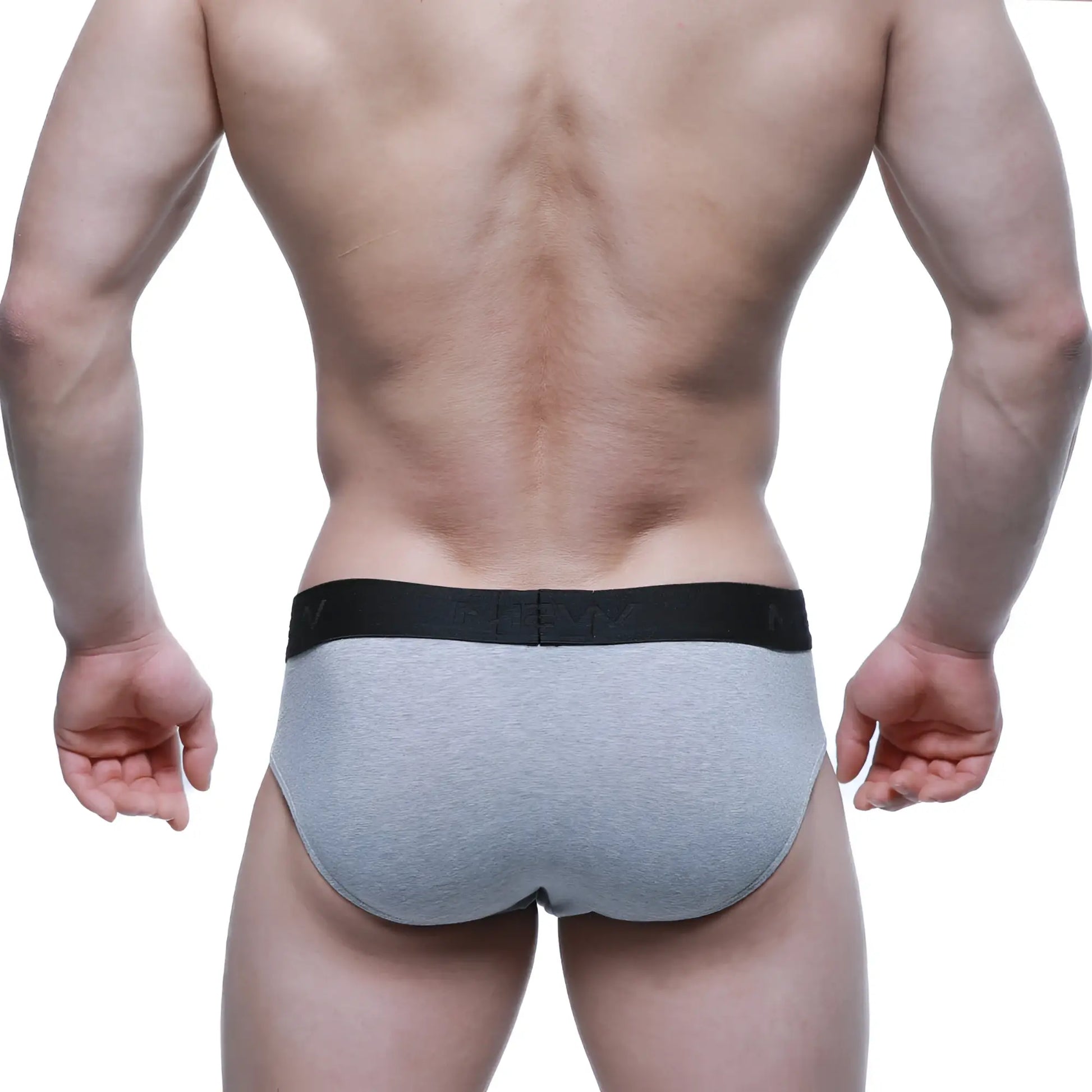 Gray heathered cotton hip briefs with black elastic waistband featuring metro male wear logo in jasper gray 3006-09