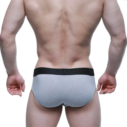 Gray heathered cotton hip briefs with black elastic waistband featuring metro male wear logo in jasper gray 3006-09