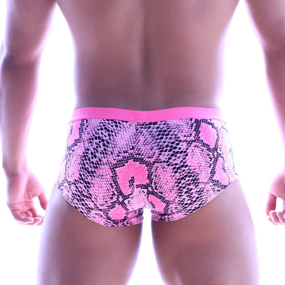 MetroMaleWear cotton pouch boxer in neon pink with pink snake print and bright pink waistband visible from front side