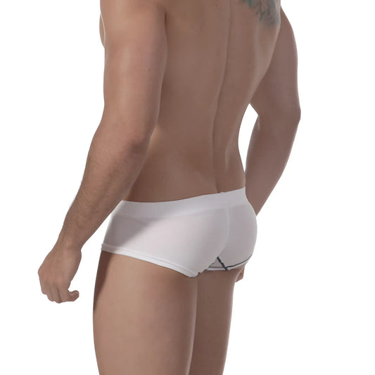White briefs with subtle black trim along side seam made of cotton punto by MetroMaleWear model 7003-00