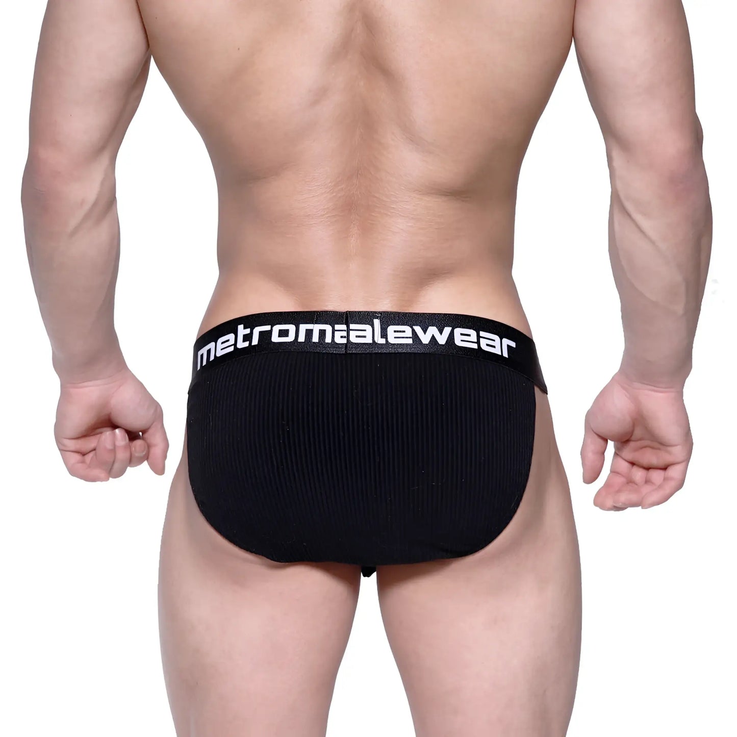 Black cotton ribbed briefs with metromalewear logo on waistband metro male wear cotton rib bulge bikini 3004-b20