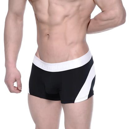 Black and white cotton short boxer briefs with bold diagonal stripe design from MetroMaleWear arc 7 3022-53