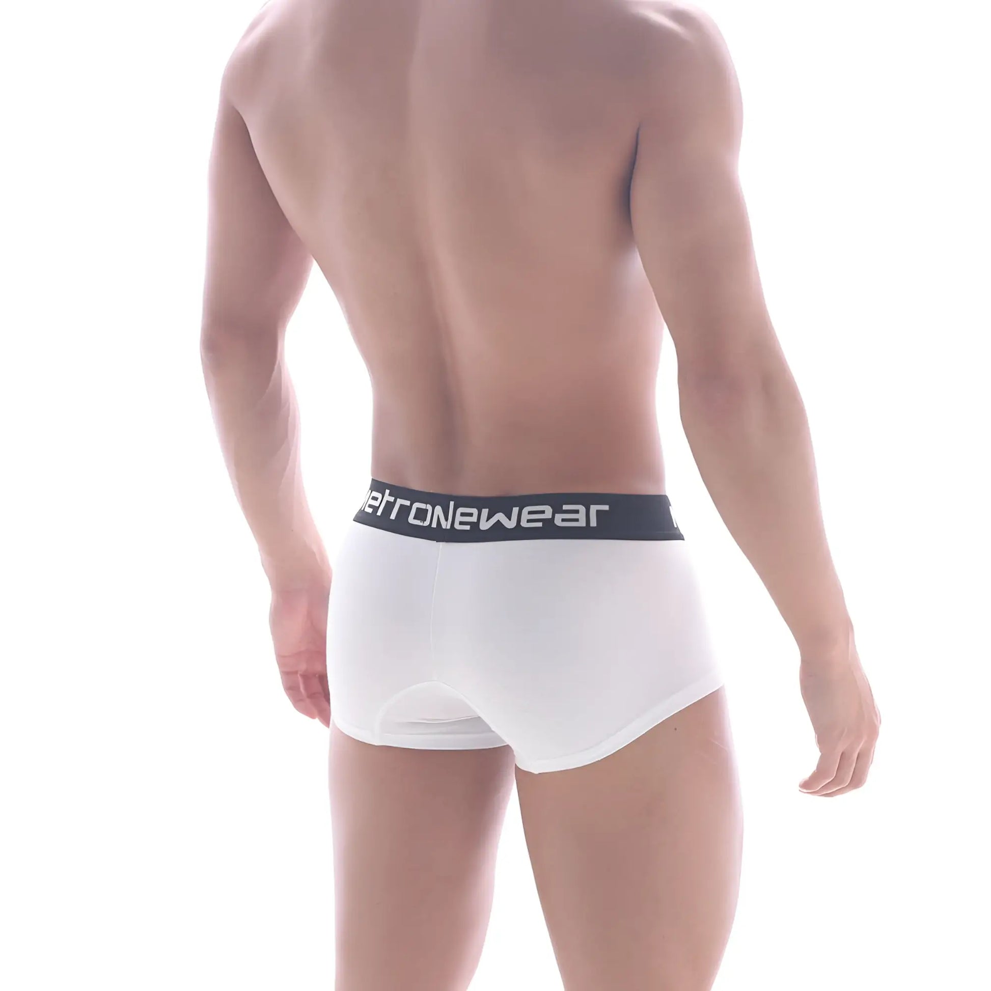 White men’s briefs with black elastic waistband and aeronewear logo cotton short boxer solid white 7 inch