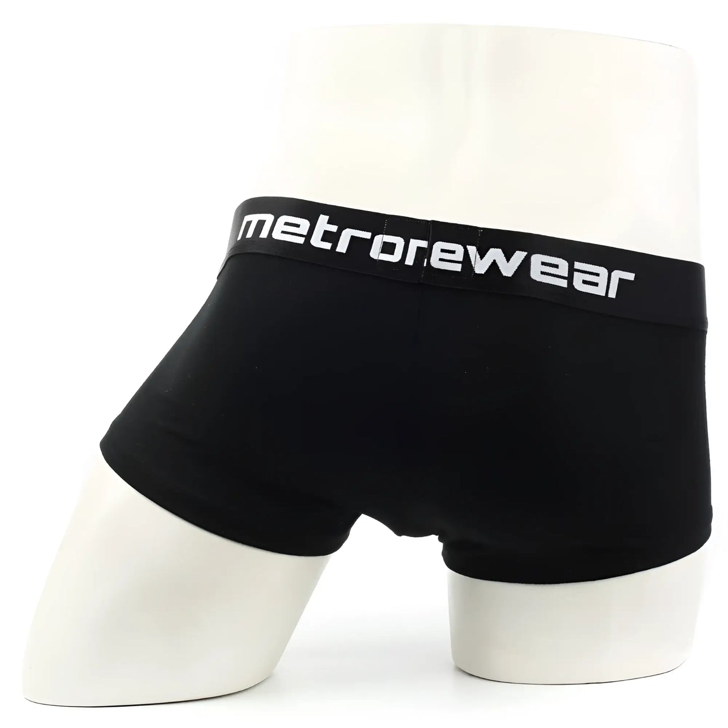 Black men’s briefs with a white metrowear logo on the waistband metro male wear county trunk black 2026-23