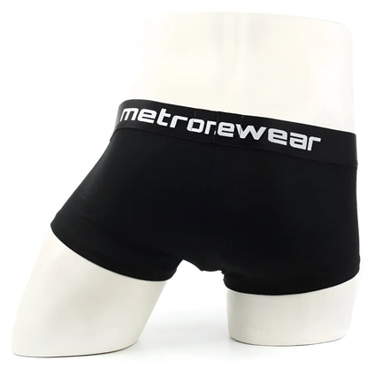 Black men’s briefs with a white metrowear logo on the waistband metro male wear county trunk black 2026-23