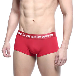 Red men’s briefs MetroMaleWear County Trunk 2026-12 with white logo on elastic waistband in comfortable fabric