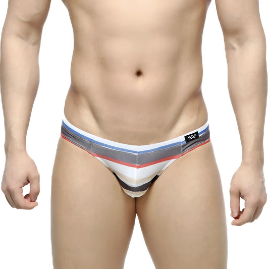 Metro male wear crepas bikini 5103-27 men’s striped briefs in white gray blue and red with a mesh panel