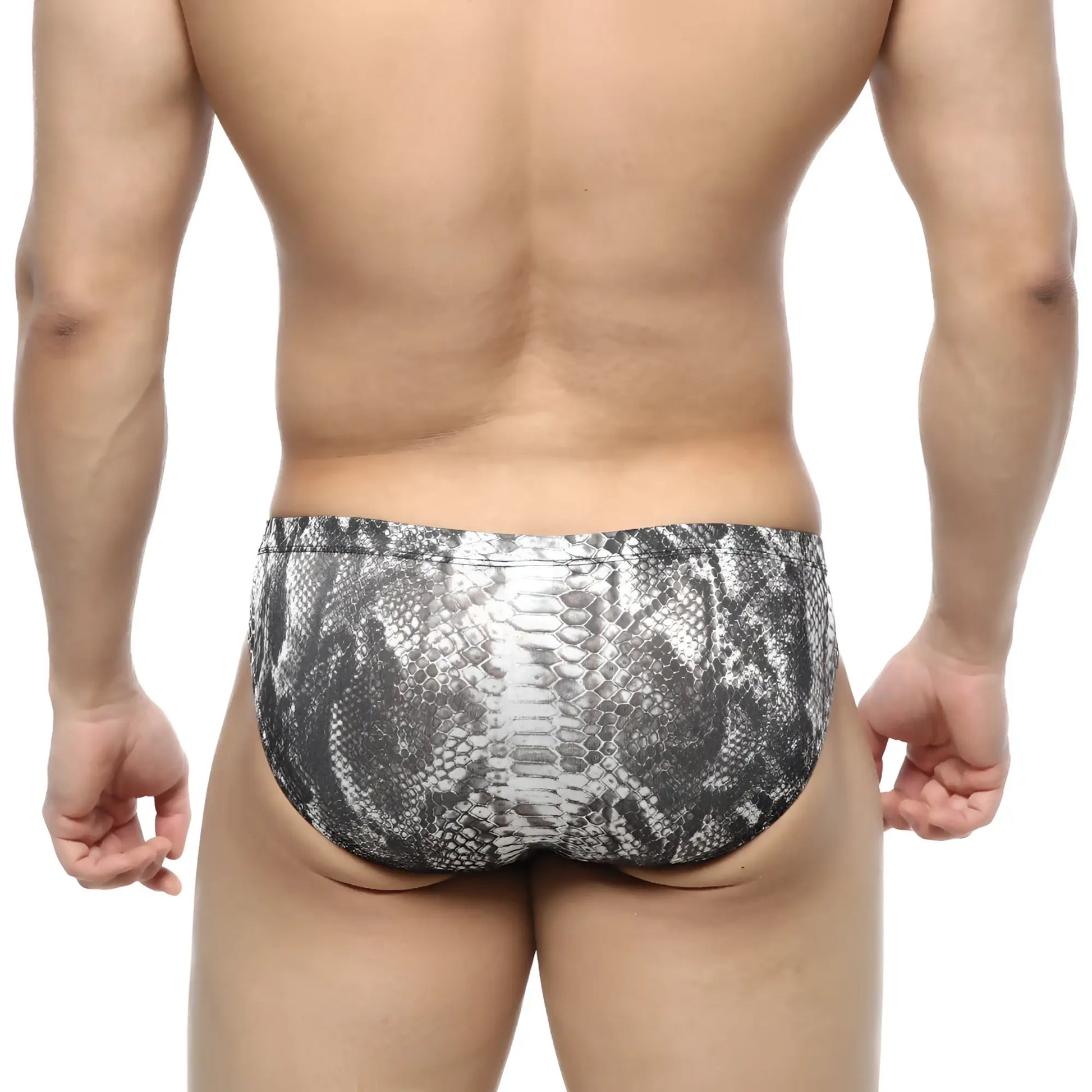 Metro malewear culebra bikini 5103-84 black and silver snake-scale patterned swim trunks for men