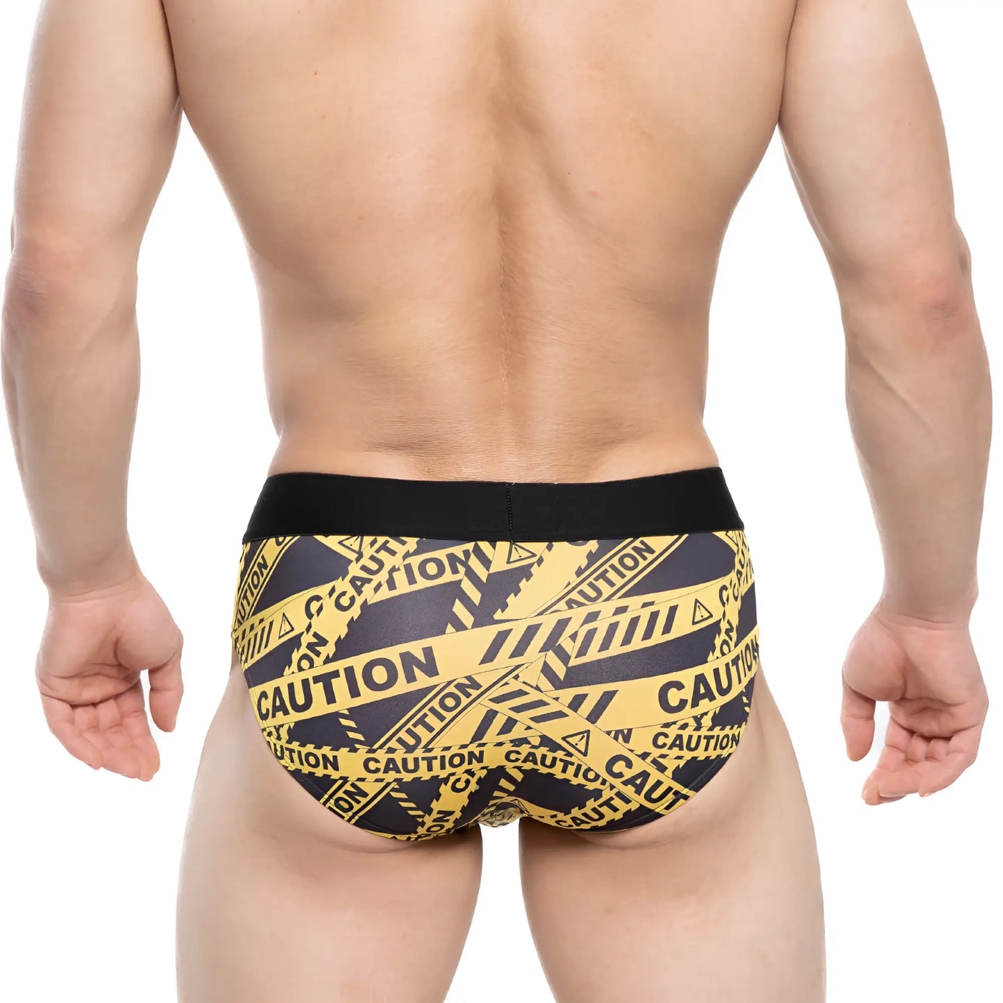 MetroMaleWear Danger Brief black 5003-66 yellow and black caution tape patterned briefs with solid black waistband