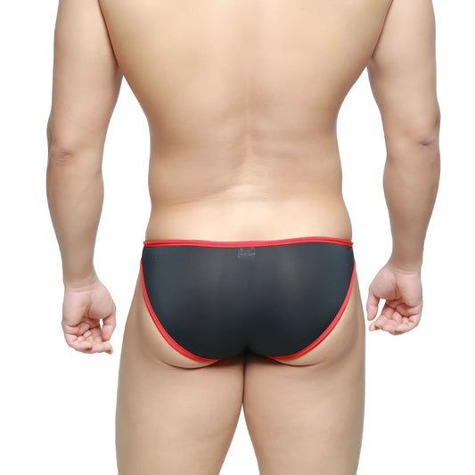 Black sheer briefs with red trim from MetroMaleWear dangerous brief black 8004-20 featuring a bold design