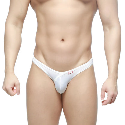 Metro malewear dangerous brief white 8004-00 white thong made of smooth stretchy fabric with subtle red logo on waistband