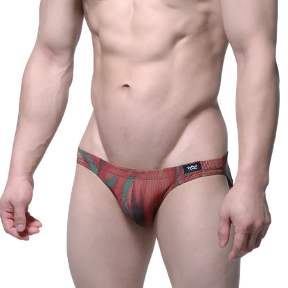 MetroMalewear delado bikini white 5103-M71 red and green patterned men’s briefs with striped texture front view