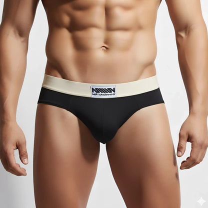 Black briefs with a cream mettomalewear waistband metro male wear deportivo brief black 5203-f20 front view