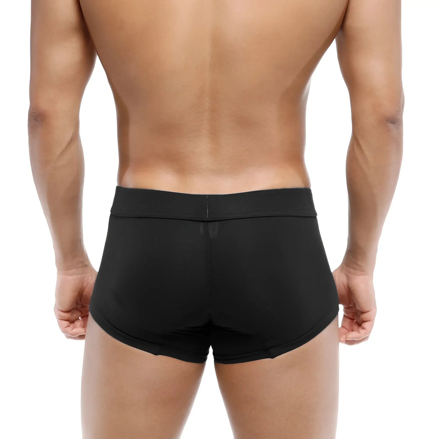 MetroMaleWear Deseo boxer black briefs with smooth, form-fitting fabric and minimalist design, front side view