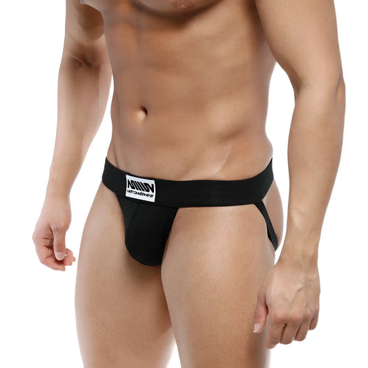 Black metro malewear deseo athletic briefs with white logo waistband patch designed for active wear