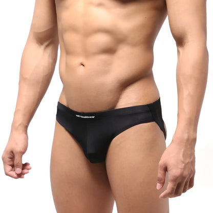 Black mens briefs by nettowear with snug form fitting design and logo waistband in metroMalewear despejado jock strap black