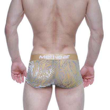 MetroMaleWear elegant short boxer 2026-65 gold and silver leaf patterned men’s briefs with metallic waistband
