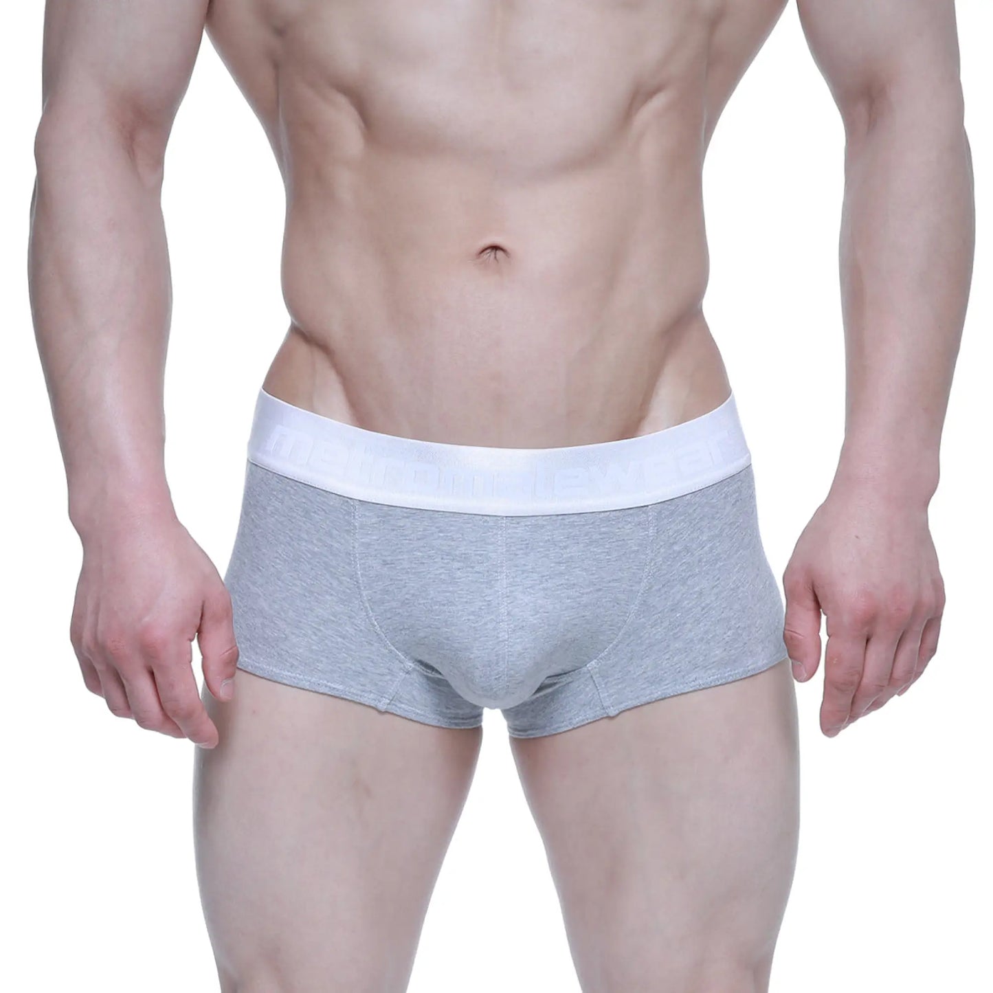 Gray heathered MetroMaleWear elemental boxer briefs with contrasting white elastic waistband for comfortable wear