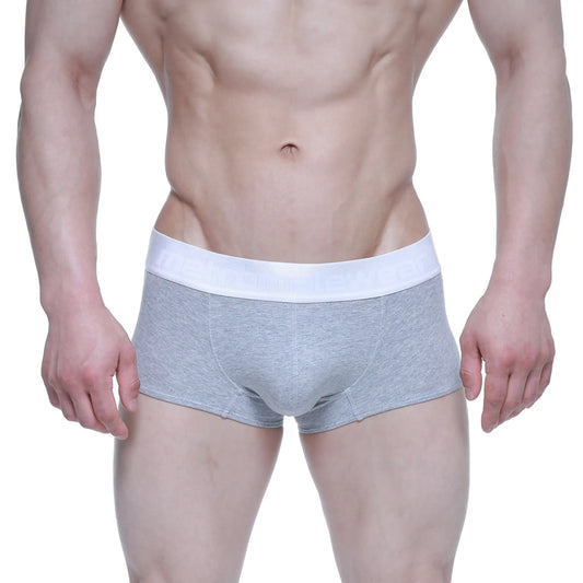 Gray heathered MetroMaleWear elemental boxer briefs with contrasting white elastic waistband for comfortable wear