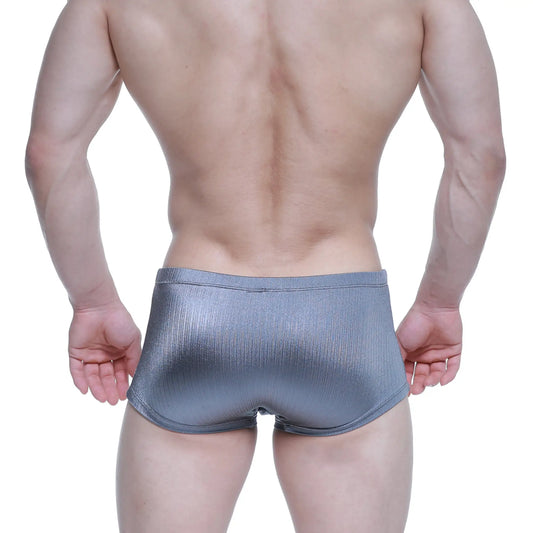 Silver metallic ribbed briefs from MetroMaleWear enhancement boxer metal 2043-10 showcasing textured fabric design