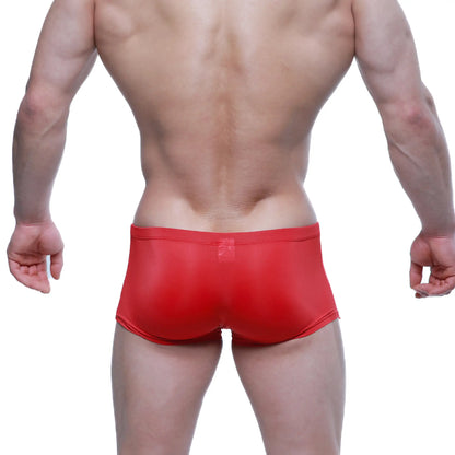 MetroMaleWear enhancement boxer red 2043-12 shiny form-fitting red swim trunks ideal for swimming and beachwear