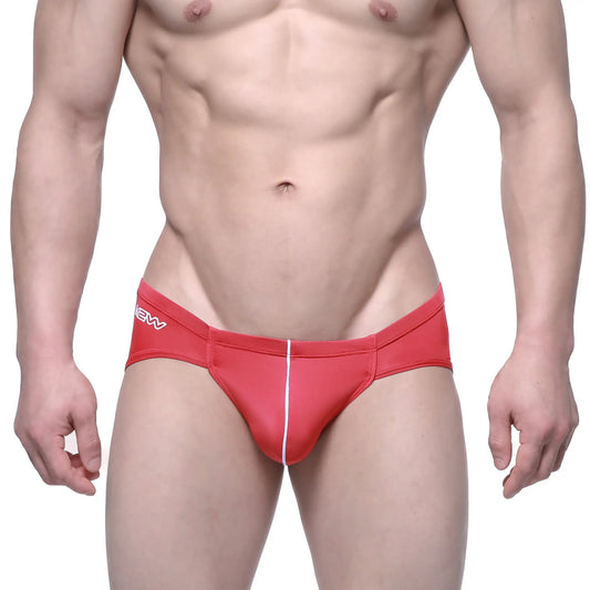 Metro male wear entropy bikini red athletic briefs with white vertical seam and new branded waistband