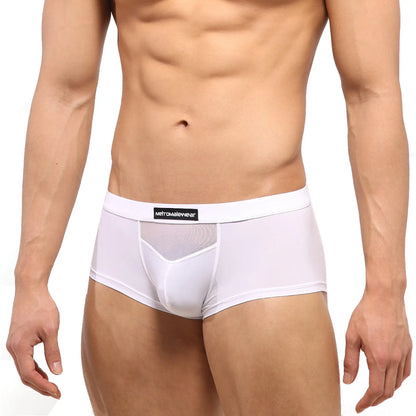 Metro male wear escondido hip trunk white men’s briefs with mesh panel and elastic waistband front view