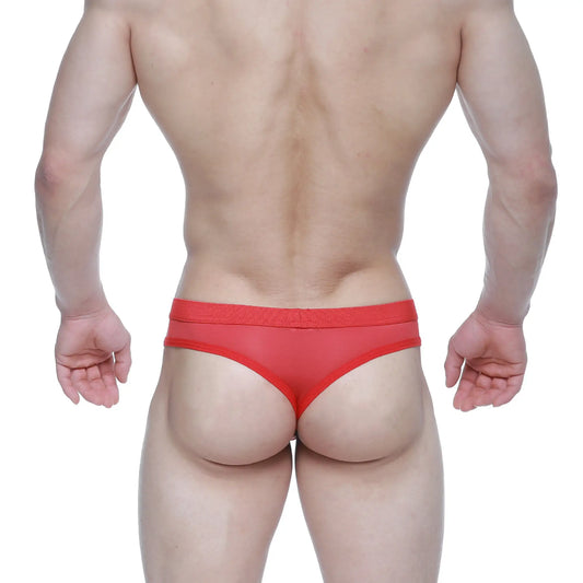 MetroMaleWear Eterna thong red 3722-12 featuring red sheer mesh briefs with a solid red waistband