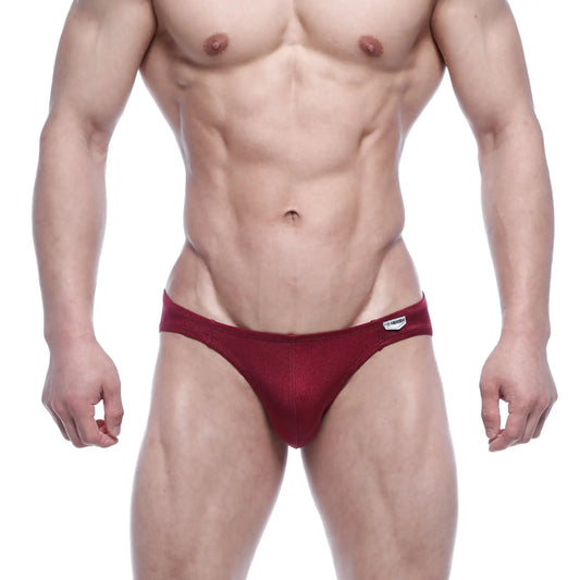 Red metro malewear eureka bikini briefs with snug fit and small white logo on waistband wine color