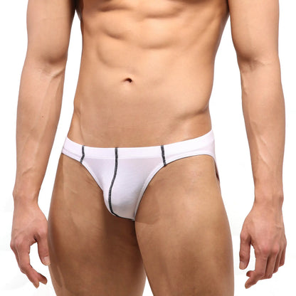 White athletic briefs with black trim along waistband and center seam metroMaloWear European hip brief 5007-00