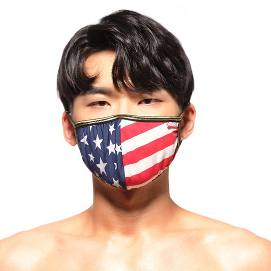 Metromalewear face mask usa 0111-60 with american flag pattern and gold trim for stylish protective use