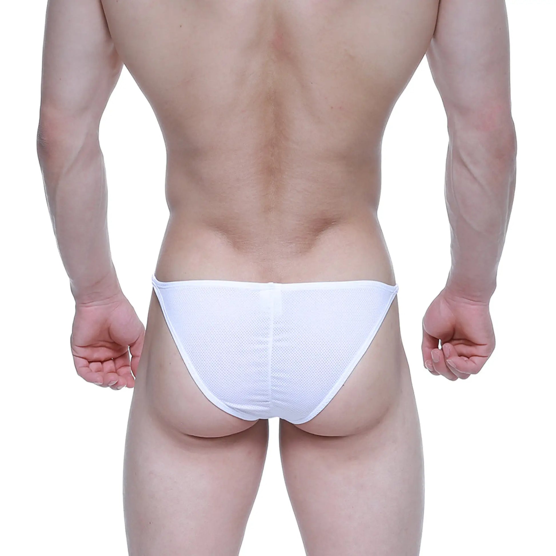 White mesh briefs metroMalewear fantasy bikini white 6116-00 with sleek form-fitting design visible from the back side