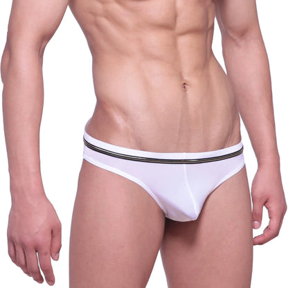 White briefs with a black striped waistband by MetroMaleWear Faro Thong White 1312-40 in comfortable fabric