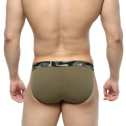 Metro male wear felix bikini green 7004-26 olive green ribbed men’s underwear with camouflage pattern waistband