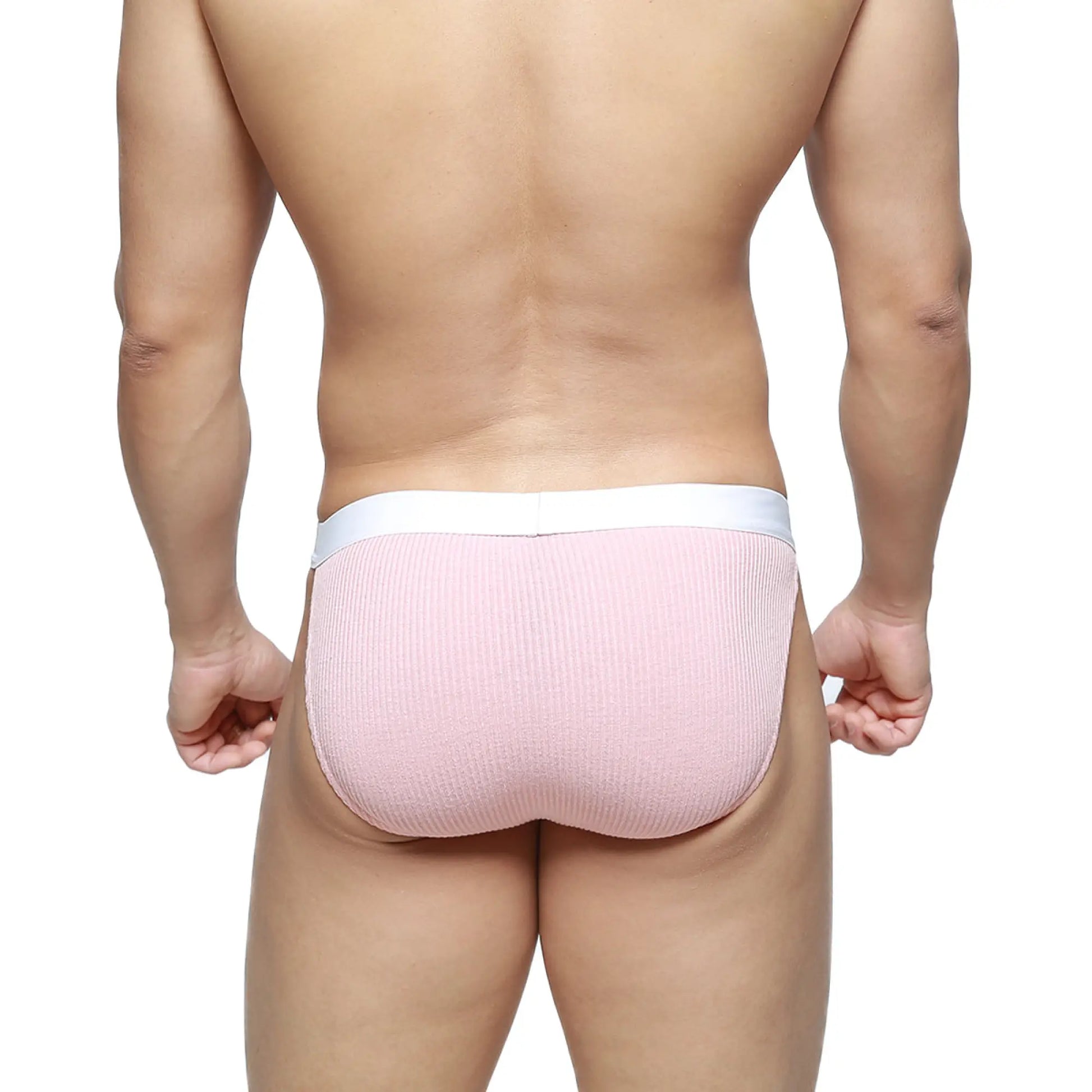 MetroMalewear Felix bikini pink ribbed briefs with white waistband made of soft breathable fabric