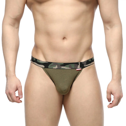 MetroMaleWear Felix jock strap green 7001-26 olive green striped underwear with camouflage patterned waistband