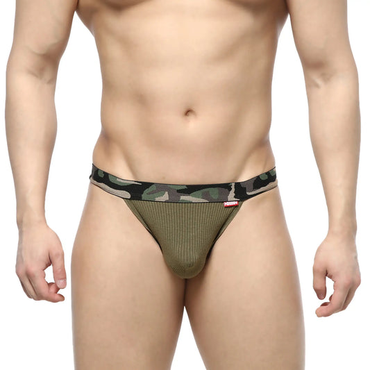 MetroMaleWear Felix jock strap green 7001-26 olive green striped underwear with camouflage patterned waistband