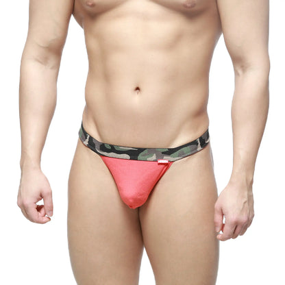 MetroMaleWear Felix thong red 7012-12 featuring a red mesh fabric with a camouflage-patterned waistband front view